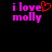 Pixelated text 'i love molly' in pink with a red heart symbol replacing the letter 'o' in 'love', displayed on black background.