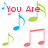 Pixelated music-themed icon with red text "You Are The Music In Me" and colored musical notes on white background.