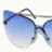 Blue-tinted sunglasses with gradient lenses and dark frames, displayed against a white background.