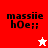 Four display text 'massie hOe::' with a star icon changing color between white and red across backgrounds of solid red, pink, white, and light pink
