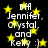 Black background with yellow stars and white text reading "BFF Jennifer, Crystal, and Kelly :)" in pixelated font.