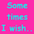 text and a heart symbol in bright pink and cyan colors with pixelated font