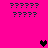 A bright pink background displays multiple of dark green question marks and three pixelated hearts in black and dark purple