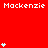 Red background with white pixelated text 'Mackenzie' repeated across top and middle , surrounded by small white star-like symbols in various positions