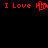 Red pixelated text "I Love Him" repeats across a black background with a central heart symbol replacing the 'H' in the second instance.