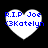 Four heart-shaped icons with blue text reading "R.I.P Joe <3Katelyn" on a black background, two showing pixelated edges and two displaying smooth edges.