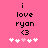 Pixelated text on pink background with heart symbols, showing 'i love ryan <3' and five white hearts where the third heart is light pink.