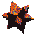 A star-shaped icon with black and orange pixelated patterns rotates through multiple orientations against a gray background.