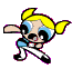Four pixelated cartoon character poses with yellow pigtails, blue eyes, and white pants on gray background.
