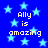 Blue background with light blue stars and repeated text 'Ally is amazing' in pixelated yellow font.