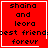 Red square icon with black pixelated text reading "shaina and leora best frienddoest friends forevr" in four , each containing the same text except for one white symbol at bottom right