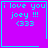 Pixelated cyan text on purple background reads "i love you joey !!! <333" with cyan border; one frame includes small heart symbol, another a star symbol.