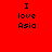 Red background with black pixelated text reading "I love Asia" in two identical vertical
