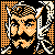Pixelated orange and white character face with black background, framed by decorative border elements in a static single-frame icon.