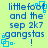 Blue pixelated text on light green background with blue square animations, reading 'littlefoot and the sep 2k7 gangstas !'