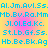 A static digital image displays repeated text strings in cyan on a yellow-to-pink gradient background with no visible animation changes.