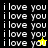 repeated 'i love you' text in white pixelated font on black, olive green, and yellow backgrounds with a single yellow star and black cursor icon