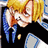 Pixelated anime-style character with blonde hair and blue accents on black background, featuring 'Anime IM' and 'c0m' text elements.
