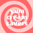 Four identical circular icons with red and white spiral patterns, each containing white text reading 'yum cream savers' in a pixelated font.