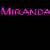 Pixelated text displays 'Miranda' repeated twice in pink, 'AND' in cyan, and 'Alex' in pink, with one version including two pink stars between 'AND' and 'Alex'.