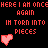 Pixelated red text on black background with broken heart icons, displaying repeated phrases and partial text variations