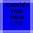 Blue background with white lines, black pixelated text reading 'Cassidy Was here [:<3', and a smiley face emoticon
