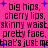 Pixelated text on a bright pink background with blue star accents, repeating phrases about physical features.