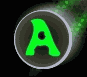 Green letter A inside circular frame with green particle trail, text changes from 'A' to 'Ab', 'Abo', 'Abou', and 'About' across frames.