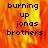 A pixelated image with fiery orange and yellow background displaying text "burning up jonas brothers" in black block letters, split into two showing identical content