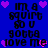 Blue background with black pixelated text reading "im a squirt 80 u gotta love me" and pink heart symbols scattered around.