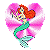 Four pixelated heart-shaped animated frames featuring The Little Mermaid characters Ariel and Prince Eric in various poses against a pink radial background.