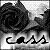 Black-and-white pixelated image of a rose with stylized text below, set against a gradient background.