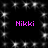 Black background with white star-like sparkles forming a border, four instances of pink text "Nikki" in the center, and a central cluster of sparkles.