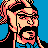 Pixelated 48x48 static buddy icon featuring a stylized character with long dark hair, glasses, and a blue top against a solid blue background.