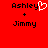 Red background with black text 'Ashley' and 'Jimmy' separated by a plus sign, where the 'y' in Ashley is replaced by a white pixelated heart symbol.
