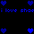 Blue pixelated hearts and text reading 'i love shaei' on a black background, with heart arrangements changing across frames.