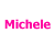 Pixelated text 'Michele' in pink appears across three of a with varying background shades