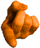 Six orange cartoon fists in various poses arranged in a on gray background, each with distinct finger positioning and shadowing