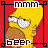 A 5x5 contact sheet of sampled frames from an animated icon featuring Homer Simpson's face on a red background with repeated "beer" and "mmm" text elements.