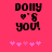 Pixelated pink background with black text 'Dolly 's you!' and five pink stars below, showing identical static content