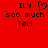Red background with black pixelated text and a heart symbol; left side shows a heart icon, right side shows plain text.