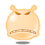 Four identical cartoonish orange heads with angry expressions, each featuring two small horn-like protrusions on top and a mouth showing clenched teeth.