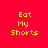 Four quadrants display 'Eat My Shorts' text in yellow pixelated font on red, brown, green, and dark brown backgrounds.