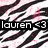 Pixelated static icon with black and pink abstract brush strokes on white background, featuring a black rectangular bar with white text 'lauren' and '43' in pixelated font.