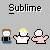 Pixel art contact sheet showing two frames of an animated AIM buddy icon with text and three cartoon characters on a gray background.