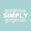 Light blue background with white pixelated text reading "gorgeous. SIMPLY gorgeous." in three lines.
