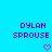 Pixelated text displays 'DYLAN SPROUSE' in two identical side-by-side arrangements on a bright cyan background, each with a pink heart below.