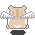 Pixelated hamster with beige fur, white wings, and pink feet stands on black base against gray background.