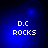 Blue background with white pixelated text 'D.C ROCKS' and shifting light effects across four