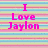 Static pixel art displays 'I Love Jaylon' in bright pink block letters over horizontal pastel stripes of pink, blue, yellow, and green.